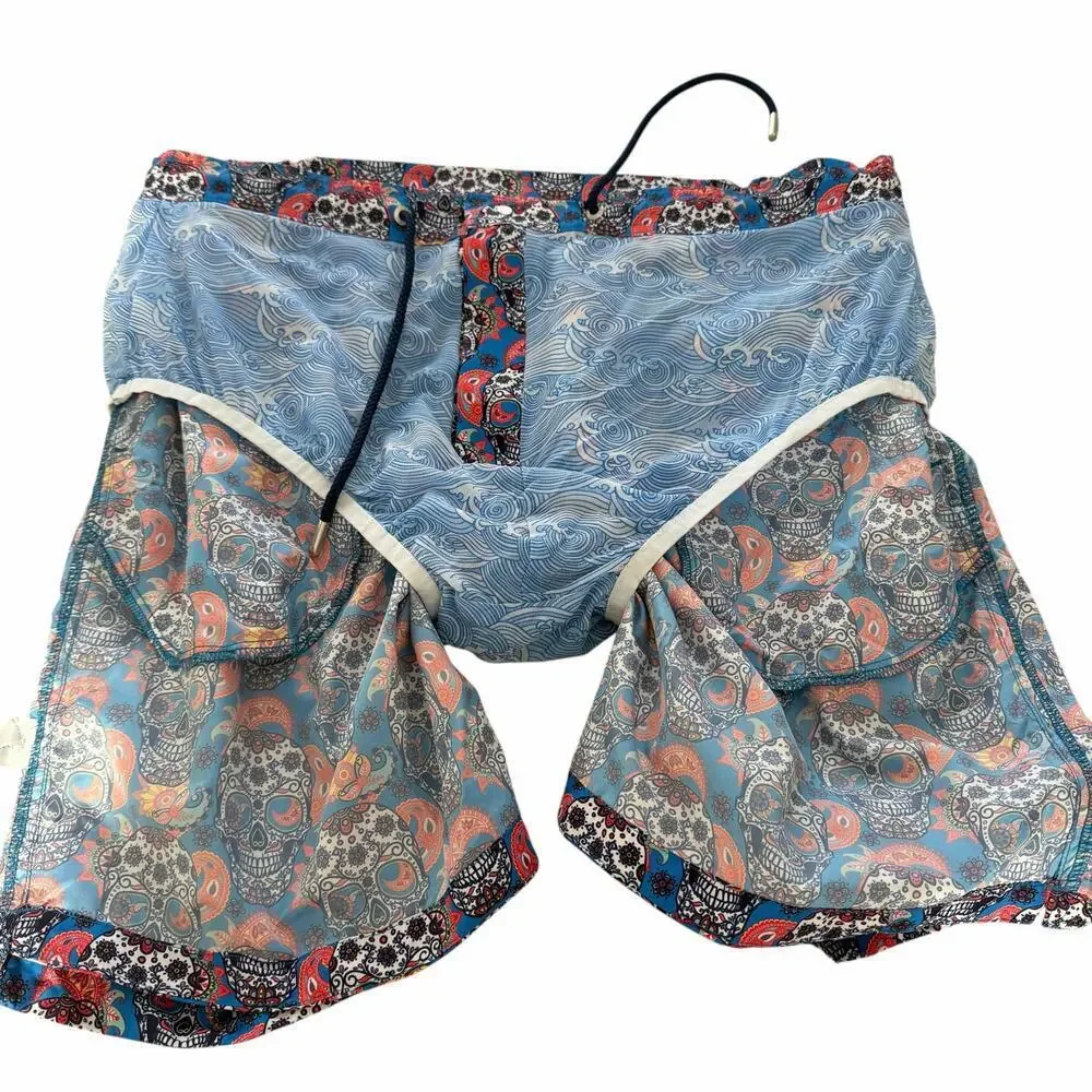 Peter Millar Collection Sugar Skull Print Swim Trunks Blue XL